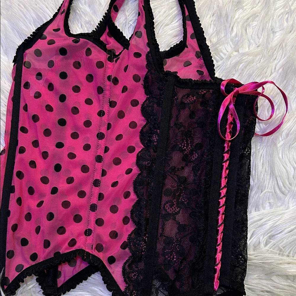 Jezebel Pink and Black Polka Dot Chemise - Picture 4 of 4